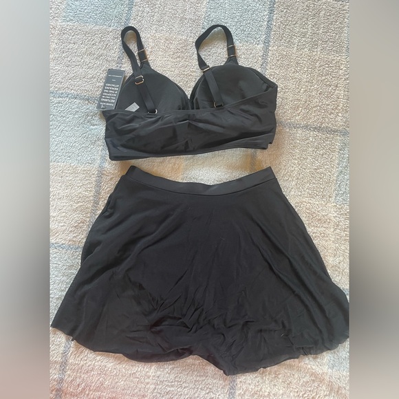 Black Two-Piece Bikini Top and Skirt Swim Set - Picture 2 of 4